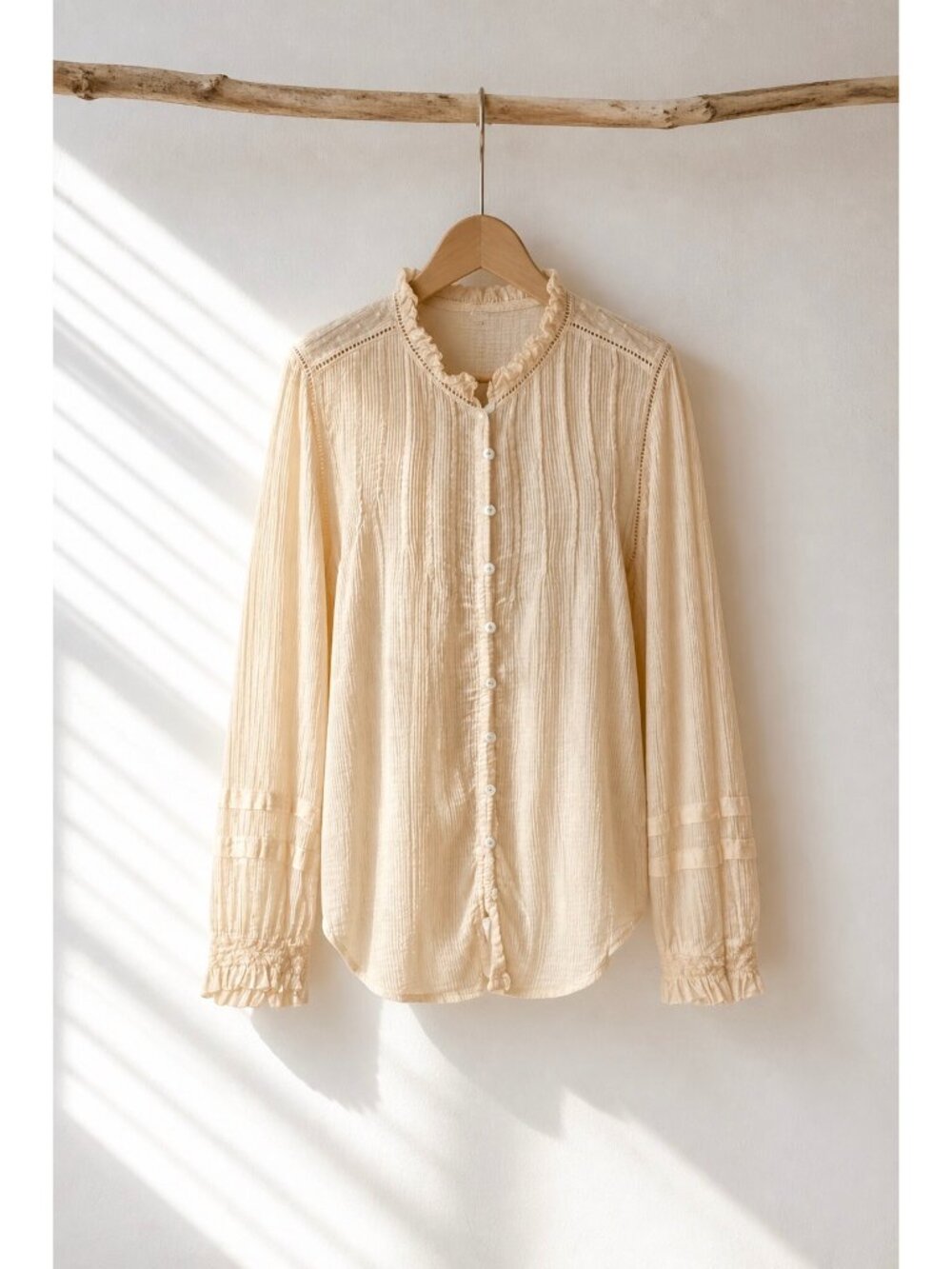 Faherty Willa Blouse XL Ruffle Pintuck Organic Cotton Cottage Romantic